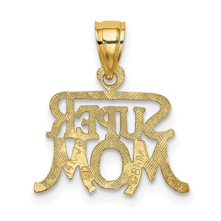Lovely Rita's Pendants & Charms 14k Yellow Gold Polished Textured Finish Script Design Super MOM Charm Pendant