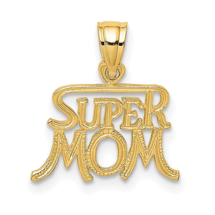 Lovely Rita's Pendants & Charms 14k Yellow Gold Polished Textured Finish Script Design Super MOM Charm Pendant