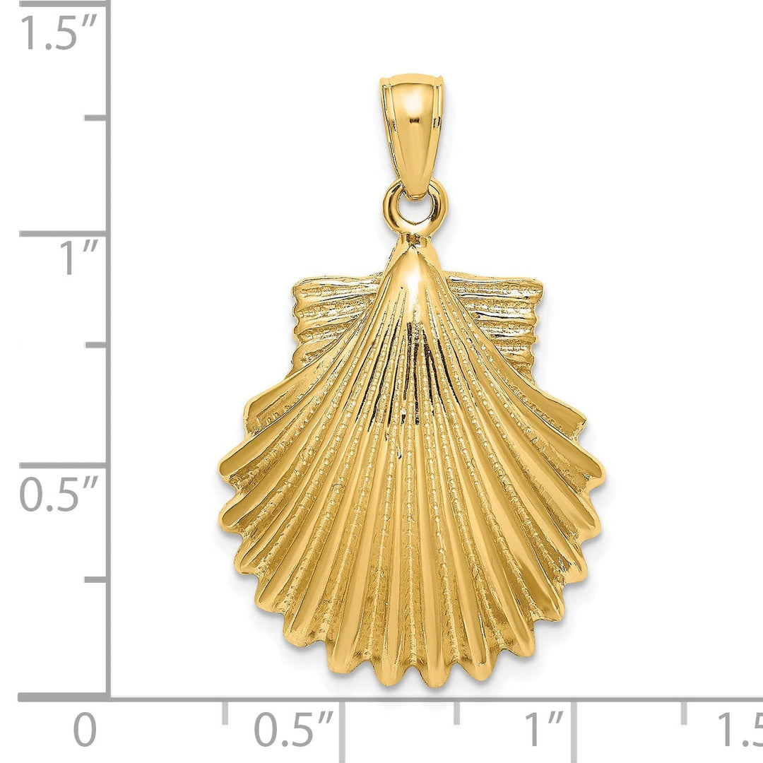 Lovely Rita's Pendants & Charms 14K Yellow Gold Polished Textured Finish Sea Scallop Shell Charm Pendant