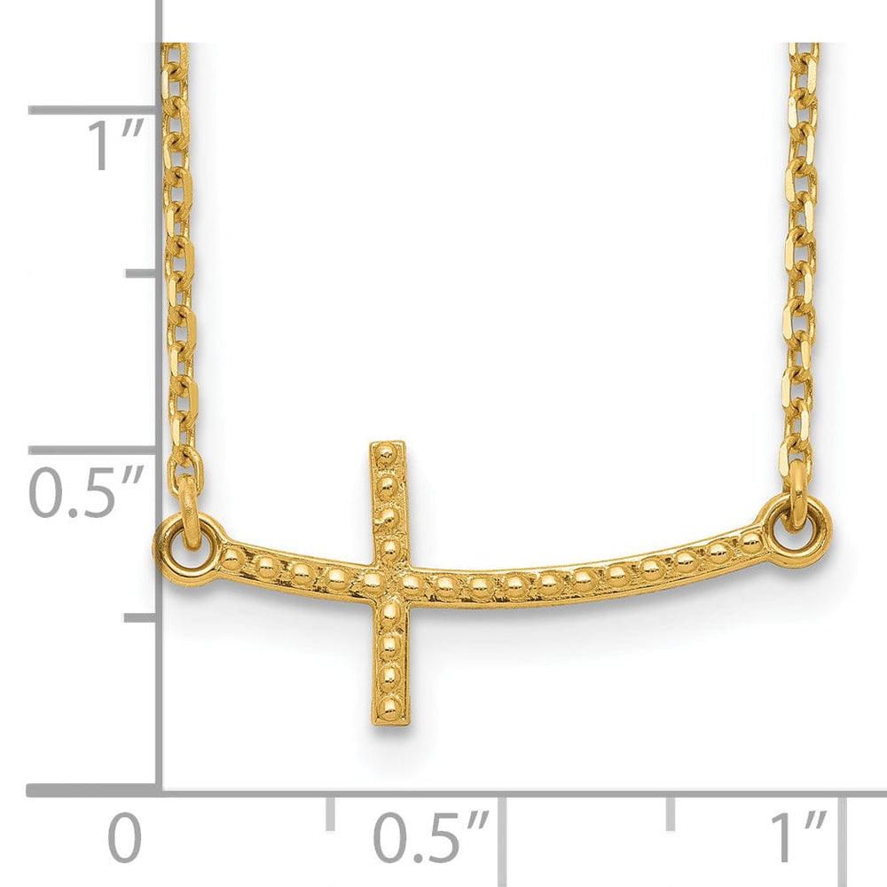 Lovely Rita's Pendants & Charms 14k Yellow Gold Polished Textured Finish Sideways Curved Shape Cross Pendant in a 19-Inch Cable Chain Necklace Set
