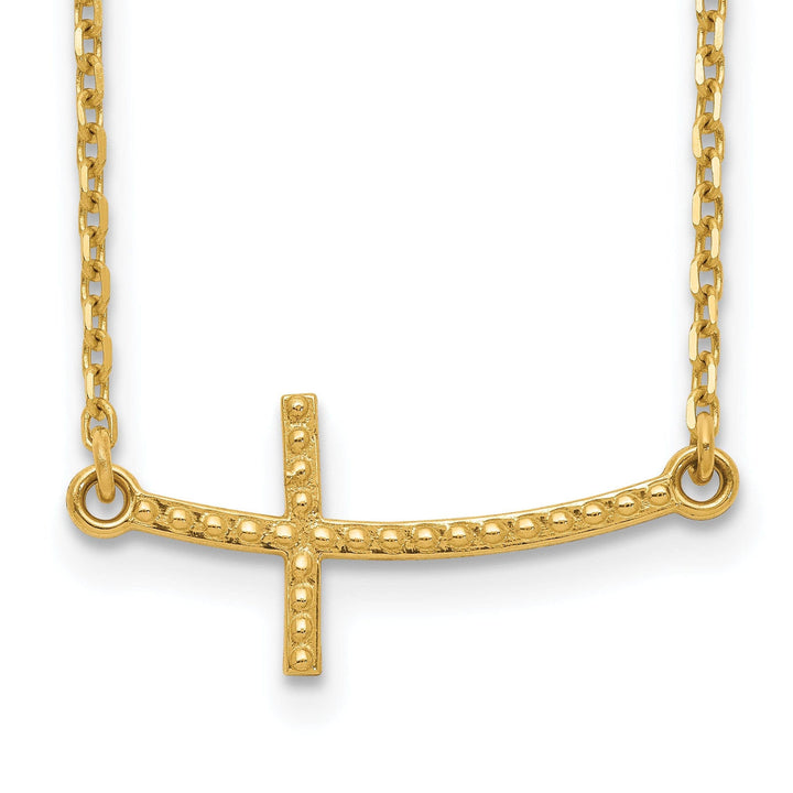 Lovely Rita's Pendants & Charms 14k Yellow Gold Polished Textured Finish Sideways Curved Shape Cross Pendant in a 19-Inch Cable Chain Necklace Set
