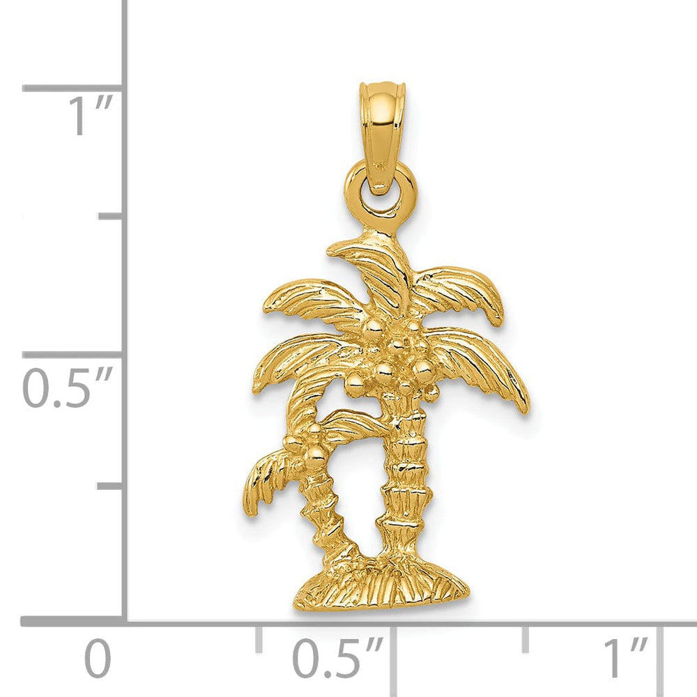 Lovely Rita's Pendants & Charms 14K Yellow Gold Polished Textured Finish Soild Double Palm Trees Design Charm Pendant