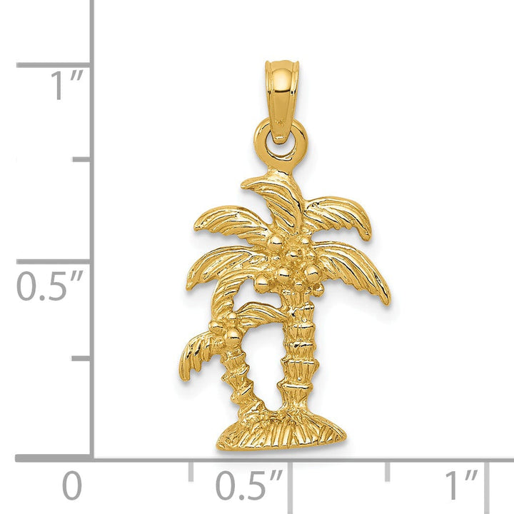 Lovely Rita's Pendants & Charms 14K Yellow Gold Polished Textured Finish Soild Double Palm Trees Design Charm Pendant