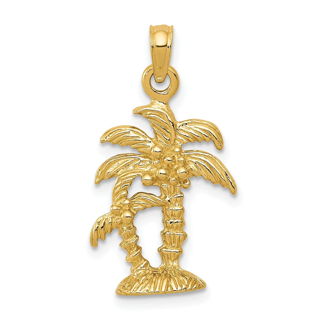 Lovely Rita's Pendants & Charms 14K Yellow Gold Polished Textured Finish Soild Double Palm Trees Design Charm Pendant