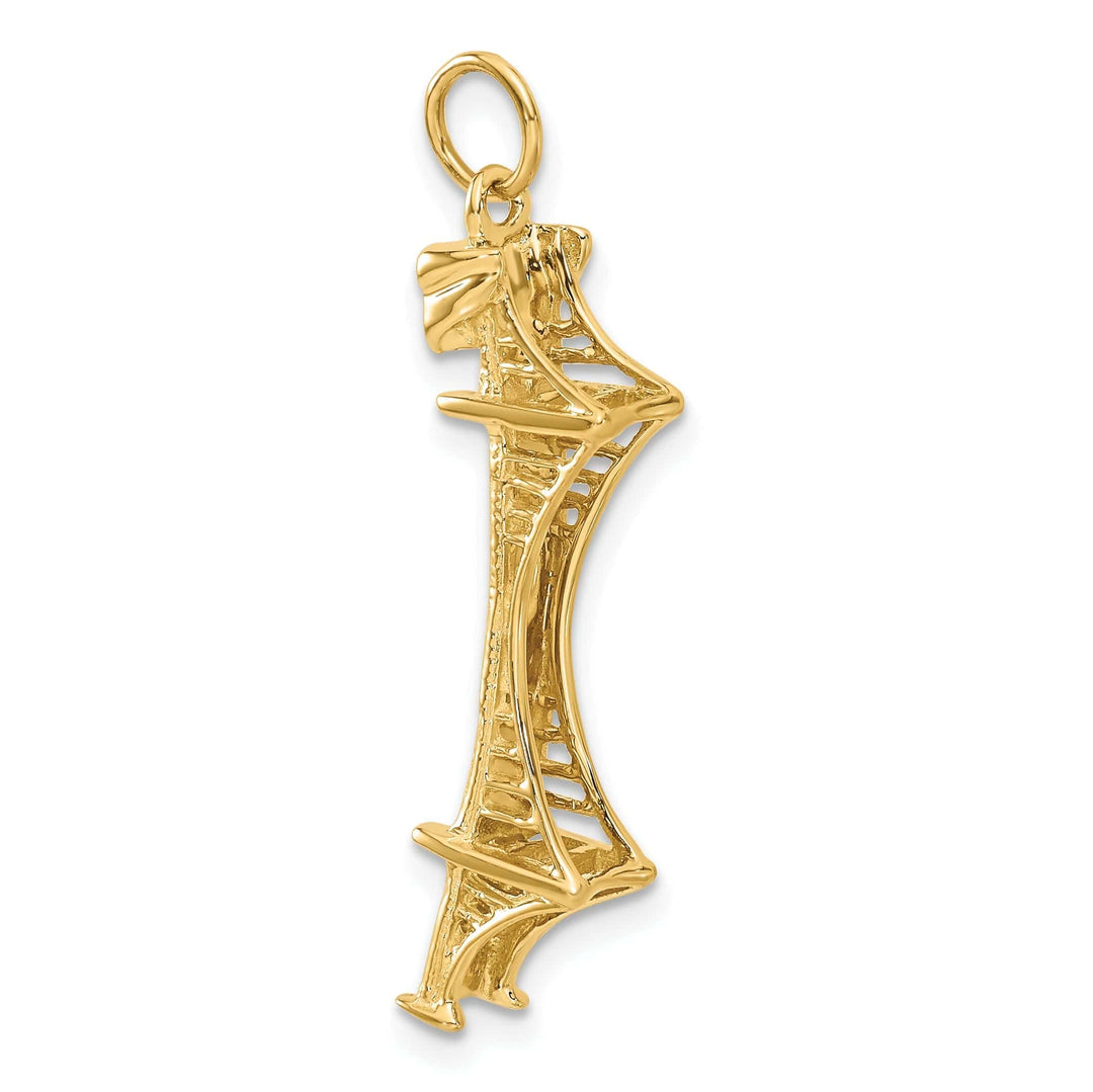 Lovely Rita's Pendants & Charms 14k Yellow Gold Polished Textured Finish Solid 3-Dimensional Golden Gate Bridge Charm Pendant