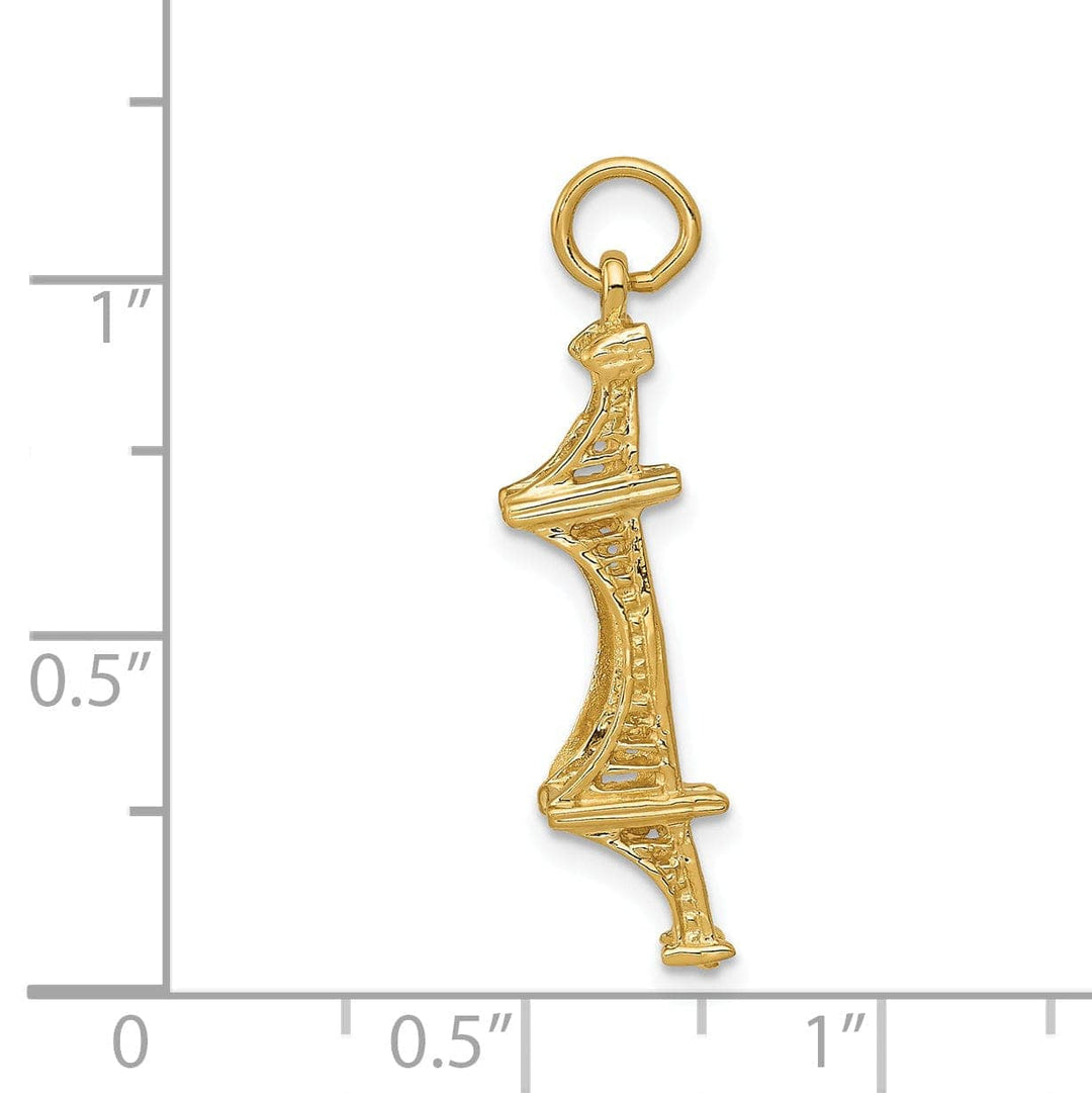 Lovely Rita's Pendants & Charms 14k Yellow Gold Polished Textured Finish Solid 3-Dimensional Golden Gate Bridge Charm Pendant
