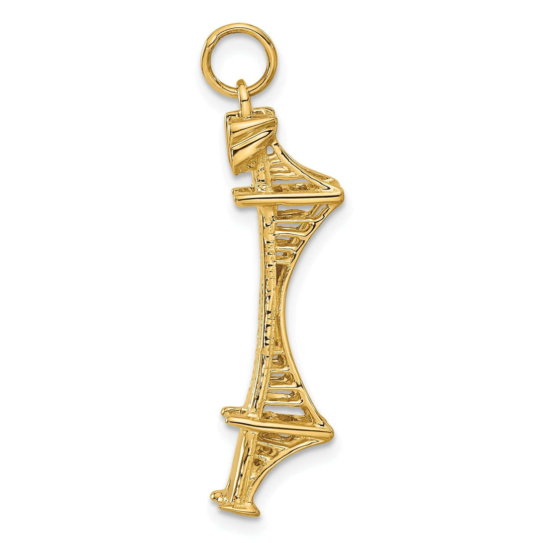 Lovely Rita's Pendants & Charms 14k Yellow Gold Polished Textured Finish Solid 3-Dimensional Golden Gate Bridge Charm Pendant