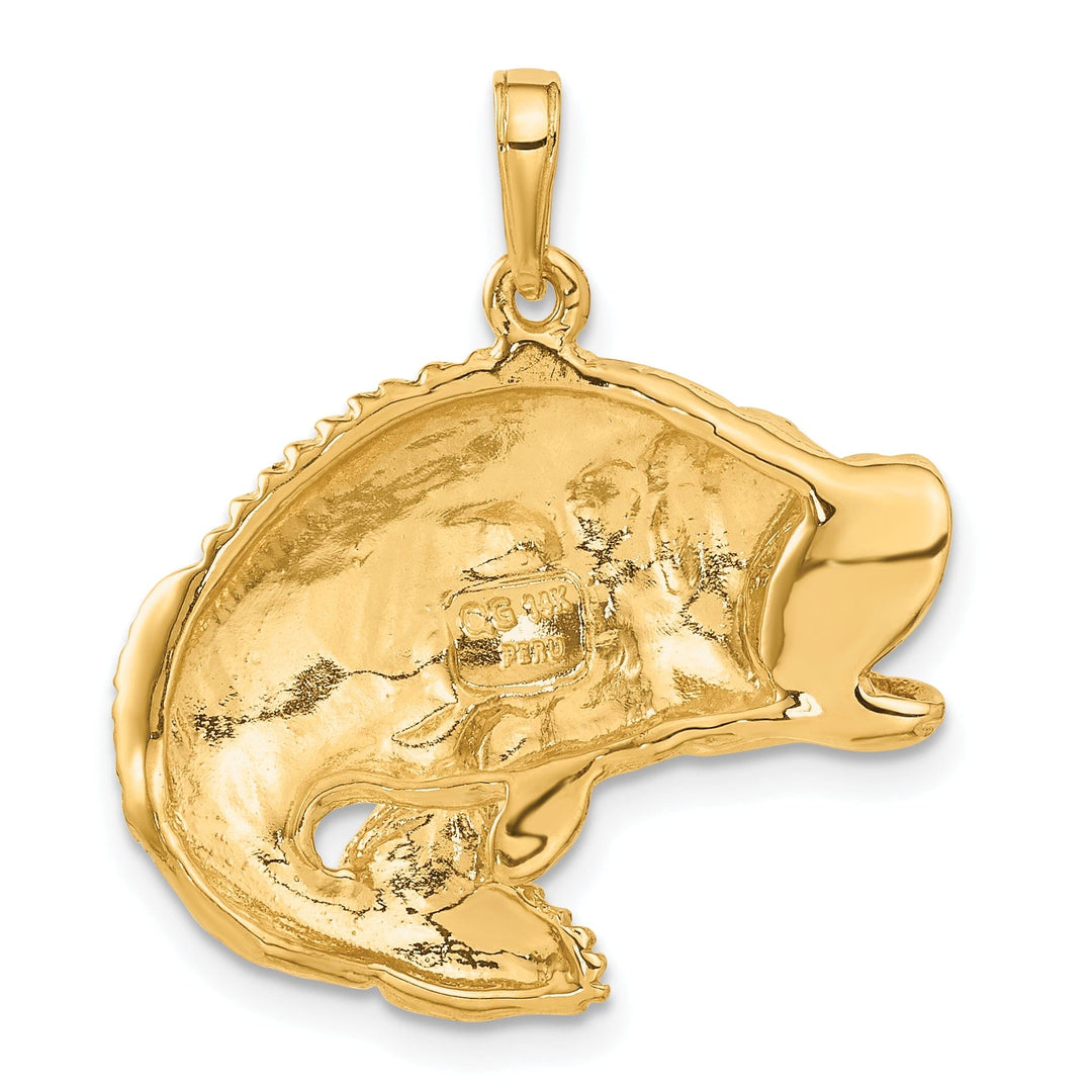 Lovely Rita's Pendants & Charms 14k Yellow Gold Polished Textured Finish Solid Bass Fish Jumping Charm Pendant