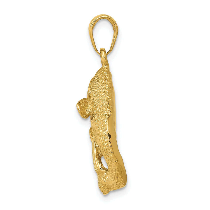 Lovely Rita's Pendants & Charms 14k Yellow Gold Polished Textured Finish Solid Bass Fish Jumping Charm Pendant