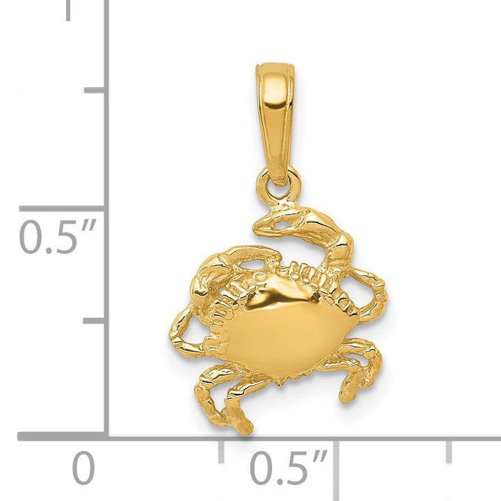 Lovely Rita's Pendants & Charms 14k Yellow Gold Polished Textured Finish Solid Blue Claw Crab Charm Pendant