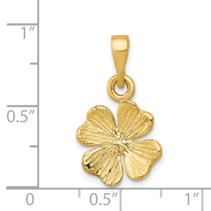 Lovely Rita's Pendants & Charms 14k Yellow Gold Polished Textured Finish Solid Flat Back Four Leaf Clover Charm Pendant