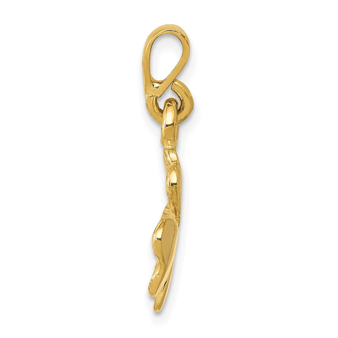 Lovely Rita's Pendants & Charms 14k Yellow Gold Polished Textured Finish Solid Flat Back Four Leaf Clover Charm Pendant