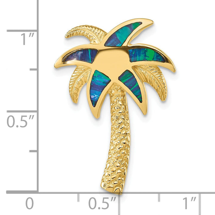 Lovely Rita's Pendants & Charms 14k Yellow Gold Polished Textured Finish Solid Lab Created Opal Palm Tree Slide Pendant fits up to 6mm Omega