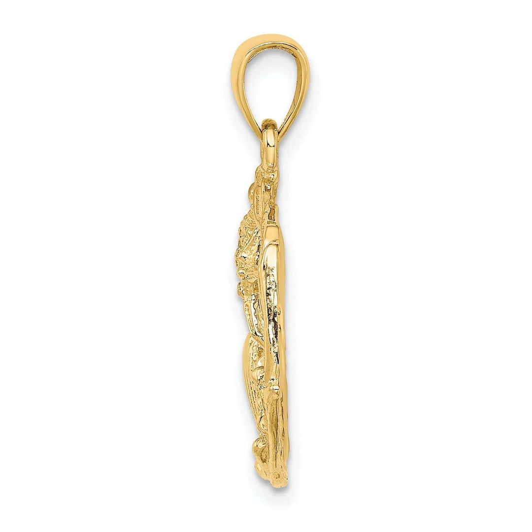 Lovely Rita's Pendants & Charms 14K Yellow Gold Polished Textured Finish Solid Shell Cluster, Star Fish In Circle Design Charm Pendant