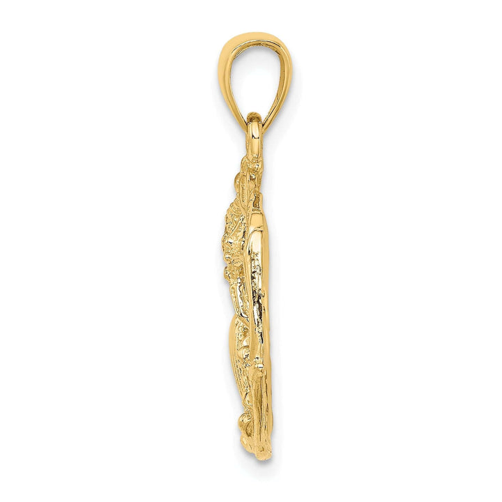 Lovely Rita's Pendants & Charms 14K Yellow Gold Polished Textured Finish Solid Shell Cluster, Star Fish In Circle Design Charm Pendant