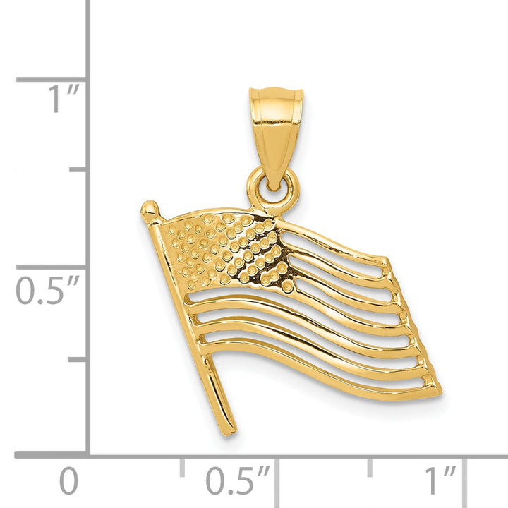 Lovely Rita's Pendants & Charms 14K Yellow Gold Polished Textured Finish Solid U.S.A American Flag Cut Out Design Charm Pendant