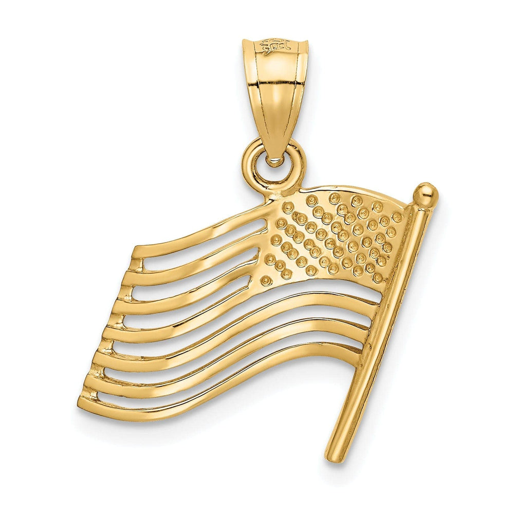 Lovely Rita's Pendants & Charms 14K Yellow Gold Polished Textured Finish Solid U.S.A American Flag Cut Out Design Charm Pendant