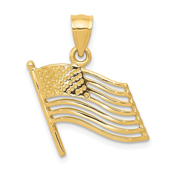Lovely Rita's Pendants & Charms 14K Yellow Gold Polished Textured Finish Solid U.S.A American Flag Cut Out Design Charm Pendant
