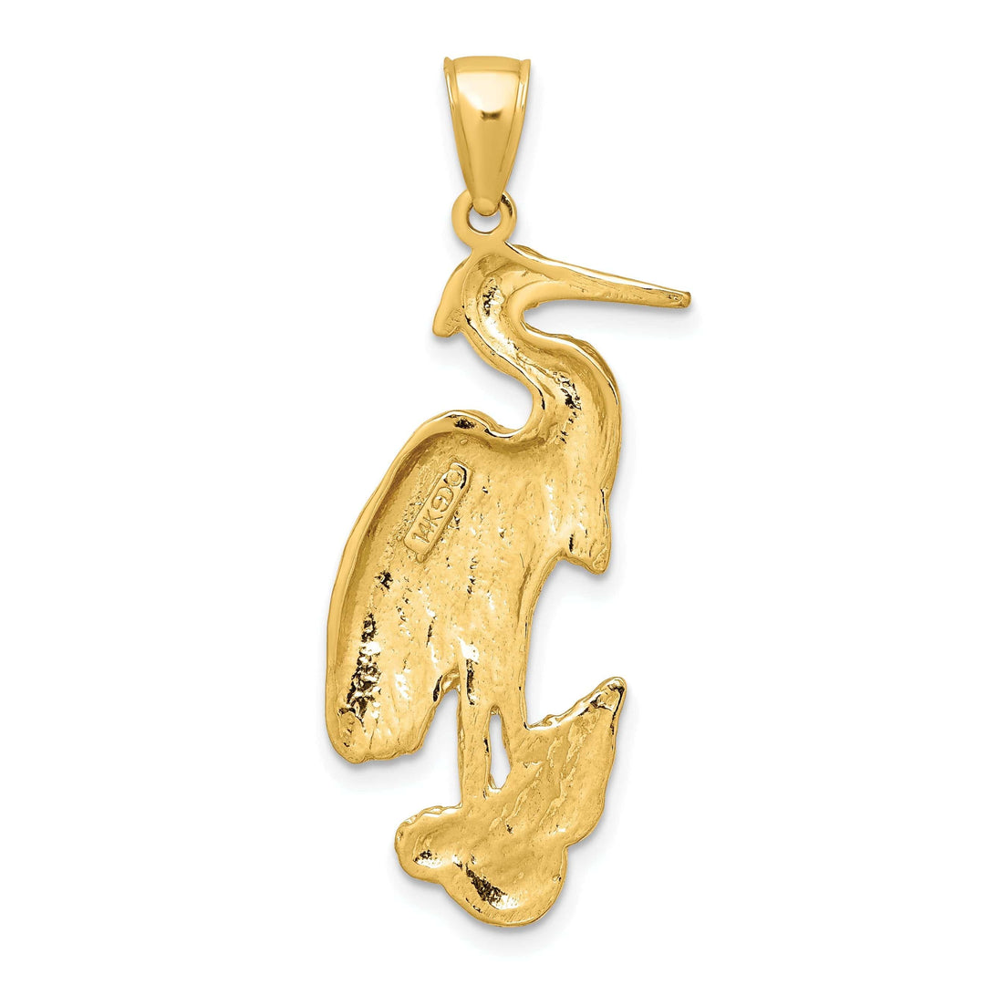 Lovely Rita's Pendants & Charms 14K Yellow Gold Polished Textured Finish Standing Egret Bird Charm Pendant