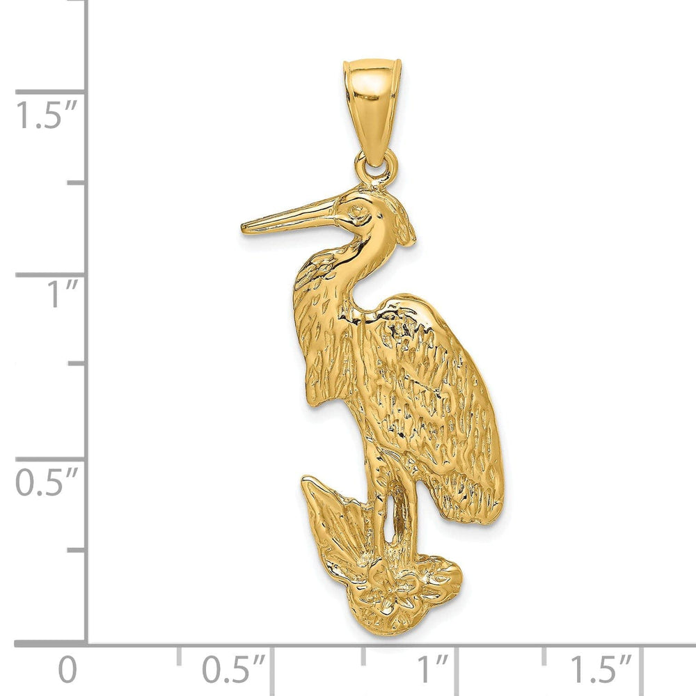 Lovely Rita's Pendants & Charms 14K Yellow Gold Polished Textured Finish Standing Egret Bird Charm Pendant