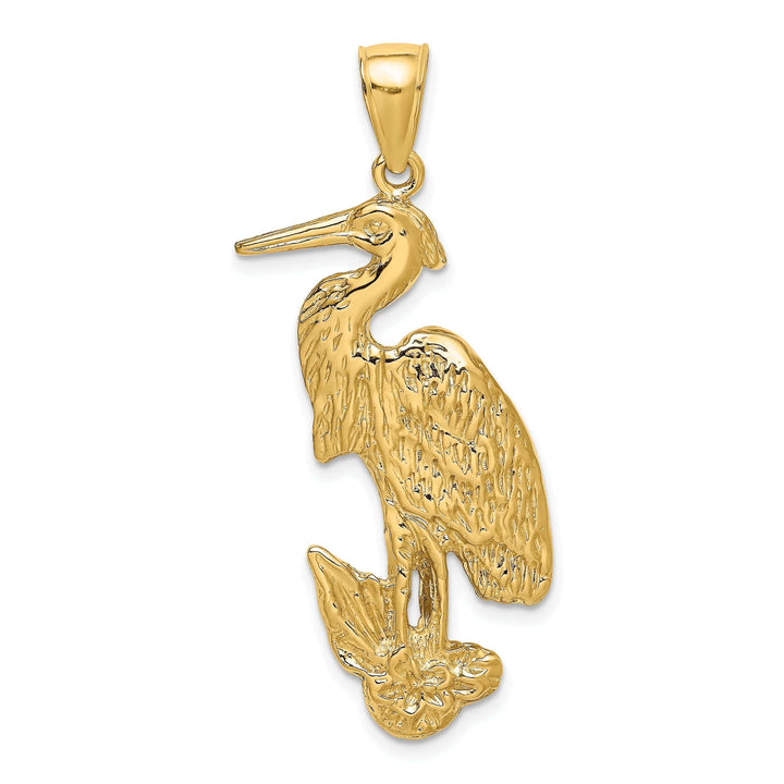 Lovely Rita's Pendants & Charms 14K Yellow Gold Polished Textured Finish Standing Egret Bird Charm Pendant