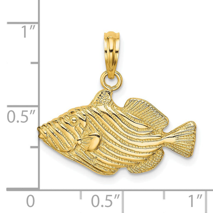 Lovely Rita's Pendants & Charms 14K Yellow Gold Polished Textured Finish Stripped Fish Design Charm Pendant