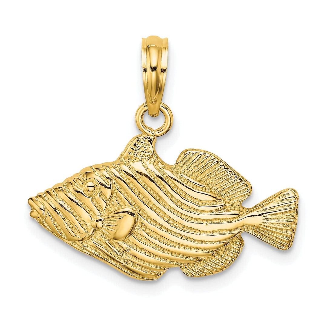 Lovely Rita's Pendants & Charms 14K Yellow Gold Polished Textured Finish Stripped Fish Design Charm Pendant