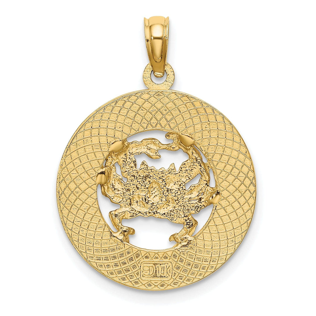 Lovely Rita's Pendants & Charms 14K Yellow Gold Polished Textured Finish TURKS & CAICOS Circle Design with Crab Charm Pendant