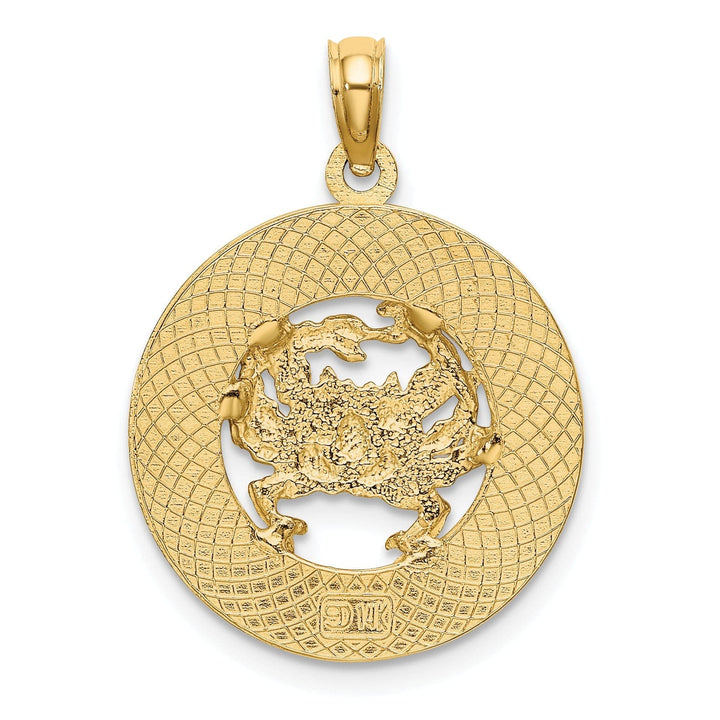 Lovely Rita's Pendants & Charms 14K Yellow Gold Polished Textured Finish TURKS & CAICOS Circle Design with Crab Charm Pendant