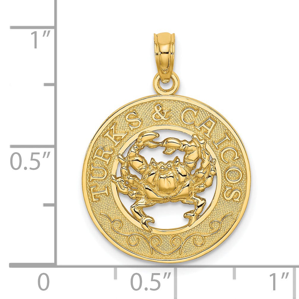 Lovely Rita's Pendants & Charms 14K Yellow Gold Polished Textured Finish TURKS & CAICOS Circle Design with Crab Charm Pendant