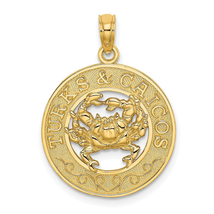 Lovely Rita's Pendants & Charms 14K Yellow Gold Polished Textured Finish TURKS & CAICOS Circle Design with Crab Charm Pendant