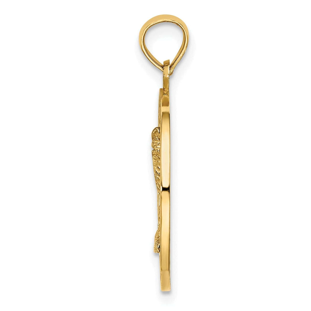 Lovely Rita's Pendants & Charms 14K Yellow Gold Polished Textured Finish TURKS & CAICOS Circle Design with Palm Tree Charm Pendant