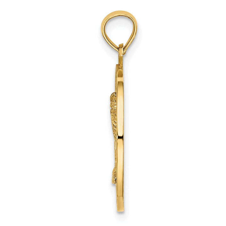 Lovely Rita's Pendants & Charms 14K Yellow Gold Polished Textured Finish TURKS & CAICOS Circle Design with Palm Tree Charm Pendant