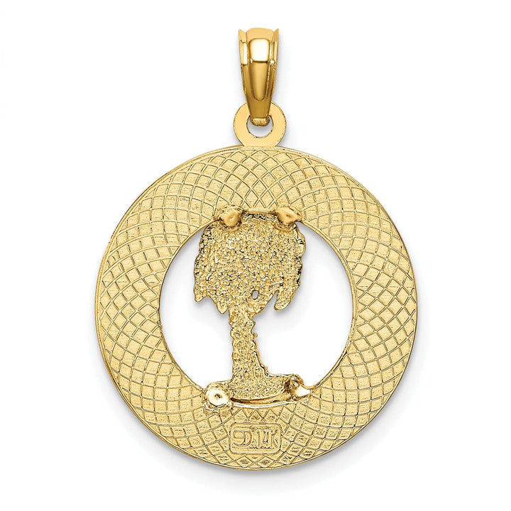 Lovely Rita's Pendants & Charms 14K Yellow Gold Polished Textured Finish TURKS & CAICOS Circle Design with Palm Tree Charm Pendant