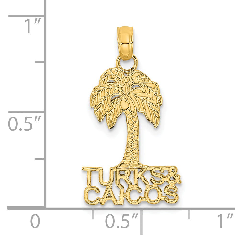 Lovely Rita's Pendants & Charms 14K Yellow Gold Polished Textured Finish TURKS & CAICOS Palm Tree Charm Pendant
