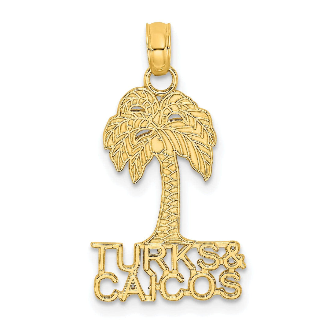 Lovely Rita's Pendants & Charms 14K Yellow Gold Polished Textured Finish TURKS & CAICOS Palm Tree Charm Pendant