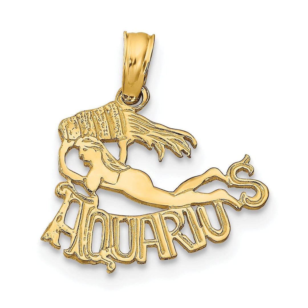 Lovely Rita's Pendants & Charms 14K Yellow Gold Polished Textured Finish Zodiac AQUARIUS Charm Pendant