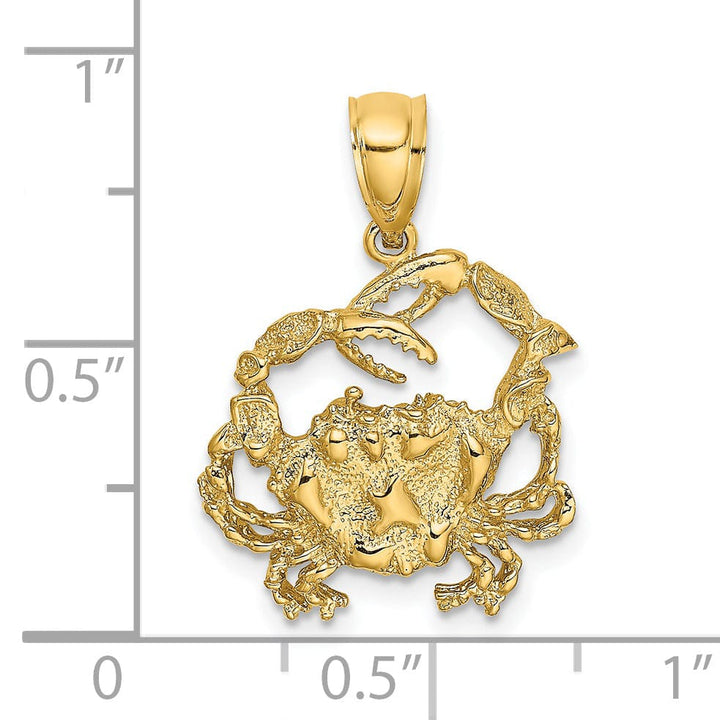 Lovely Rita's Pendants & Charms 14k Yellow Gold Polished Textured Finished Blue Claw Crab Charm Pendant