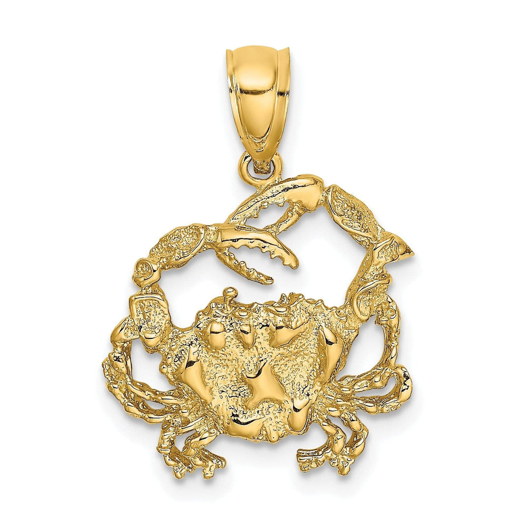 Lovely Rita's Pendants & Charms 14k Yellow Gold Polished Textured Finished Blue Claw Crab Charm Pendant