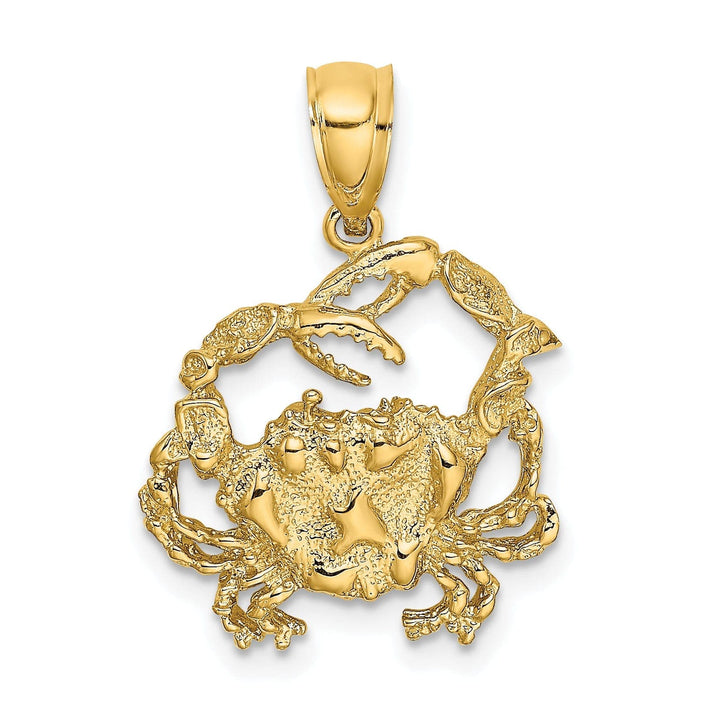 Lovely Rita's Pendants & Charms 14k Yellow Gold Polished Textured Finished Blue Claw Crab Charm Pendant
