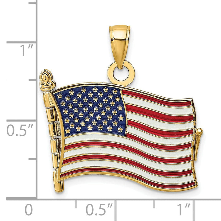 Lovely Rita's Pendants & Charms 14K Yellow Gold Polished Textured Red,White & Blue Enamel Finish 3-Dimensional Moveable Pledge Of Allegiance Flag Book Design Charm Pendant
