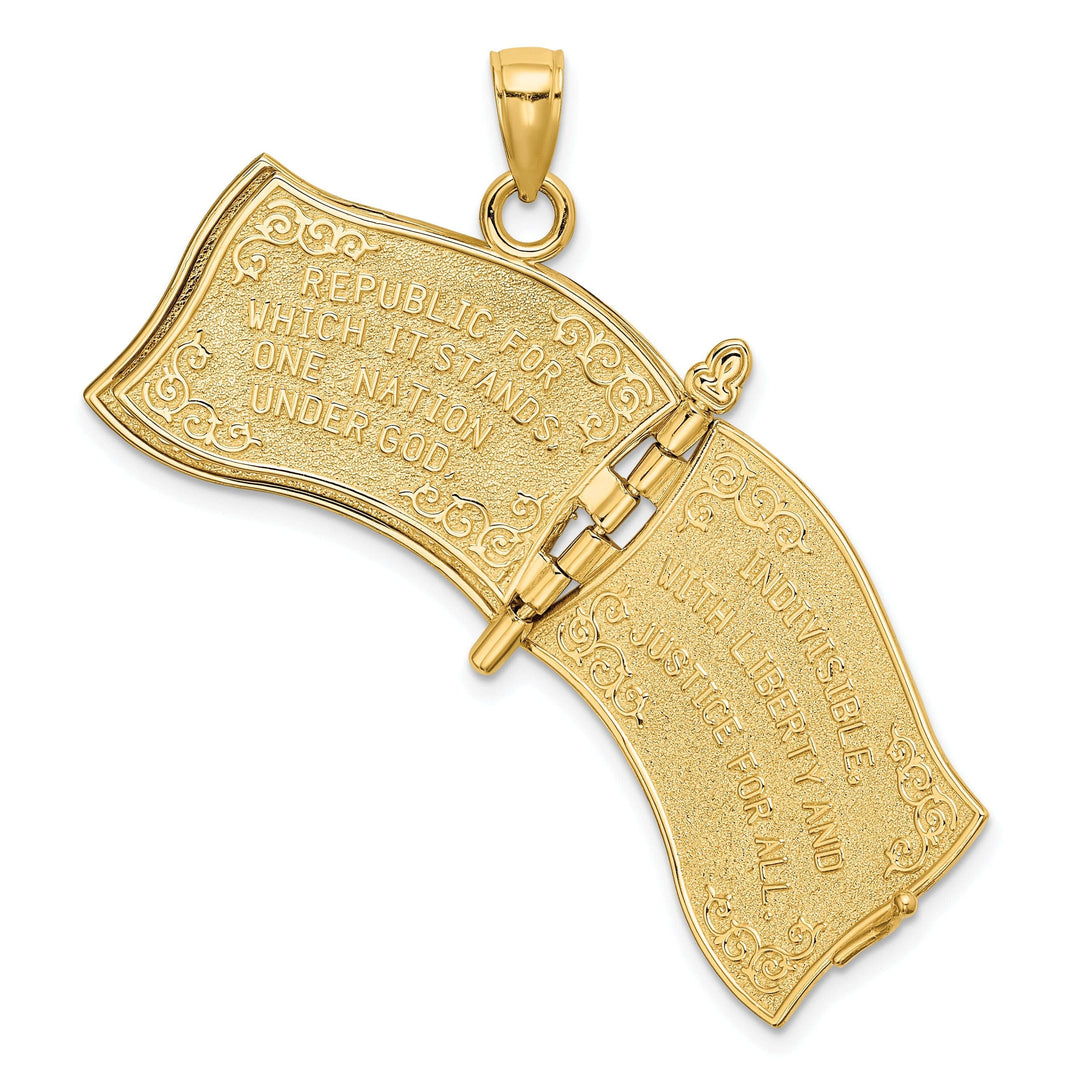 Lovely Rita's Pendants & Charms 14K Yellow Gold Polished Textured Red,White & Blue Enamel Finish 3-Dimensional Moveable Pledge Of Allegiance Flag Book Design Charm Pendant