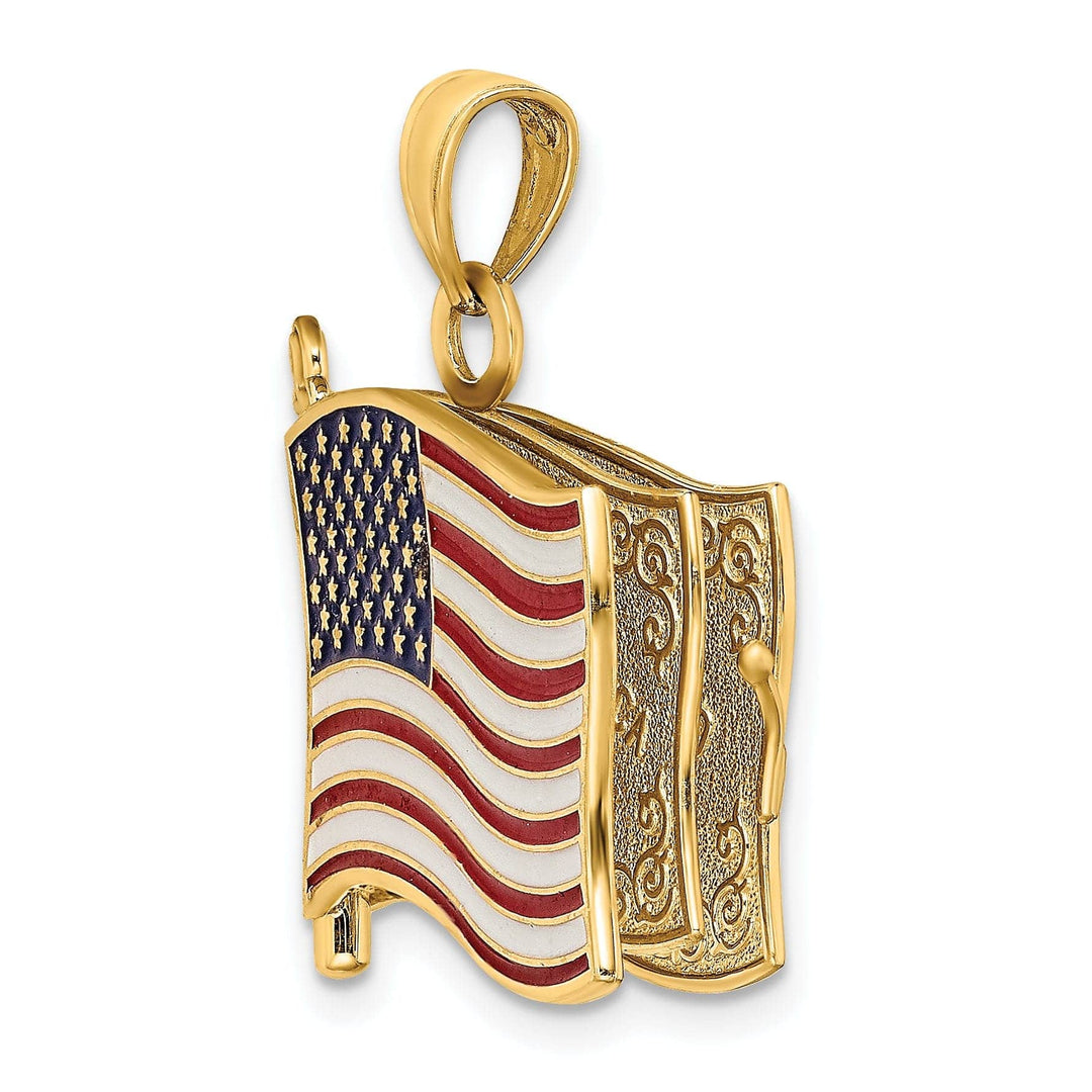 Lovely Rita's Pendants & Charms 14K Yellow Gold Polished Textured Red,White & Blue Enamel Finish 3-Dimensional Moveable Pledge Of Allegiance Flag Book Design Charm Pendant