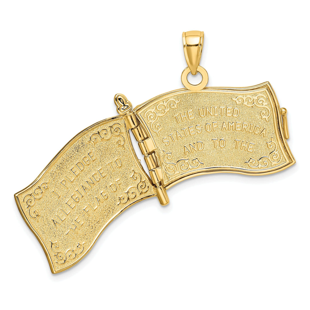 Lovely Rita's Pendants & Charms 14K Yellow Gold Polished Textured Red,White & Blue Enamel Finish 3-Dimensional Moveable Pledge Of Allegiance Flag Book Design Charm Pendant