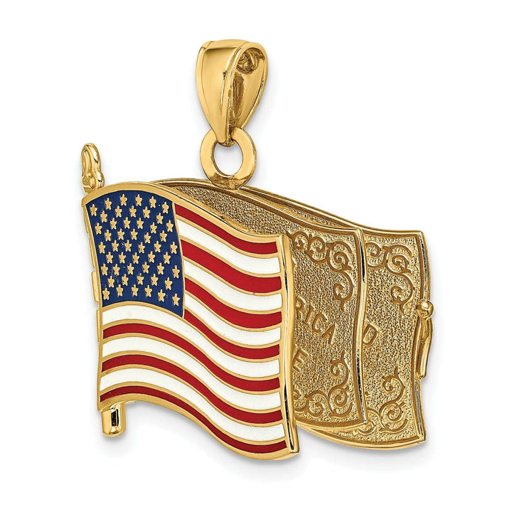 Lovely Rita's Pendants & Charms 14K Yellow Gold Polished Textured Red,White & Blue Enamel Finish 3-Dimensional Moveable Pledge Of Allegiance Flag Book Design Charm Pendant