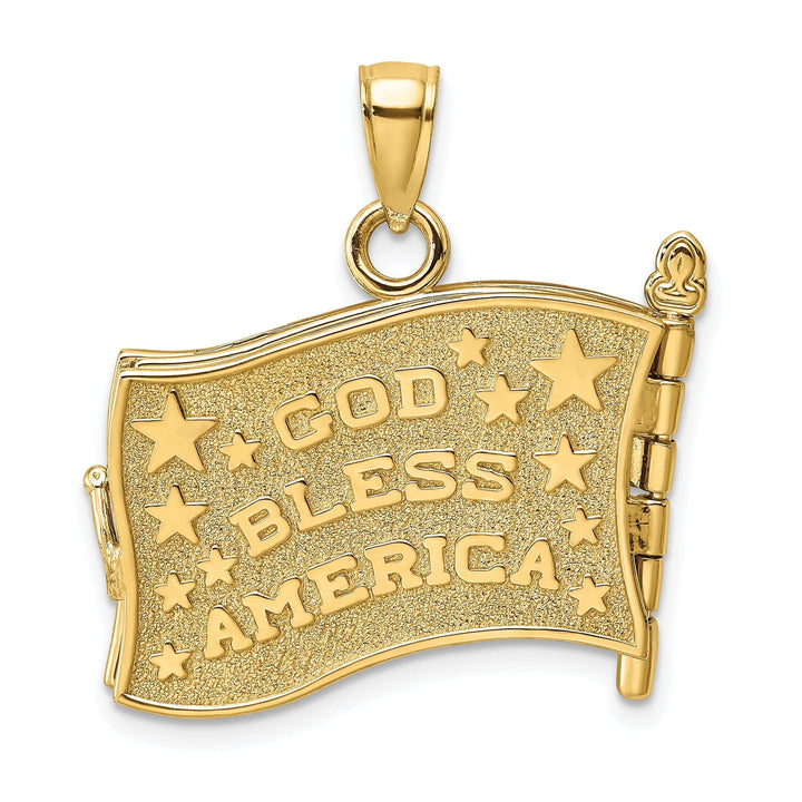 Lovely Rita's Pendants & Charms 14K Yellow Gold Polished Textured Red,White & Blue Enamel Finish 3-Dimensional Moveable Pledge Of Allegiance Flag Book Design Charm Pendant