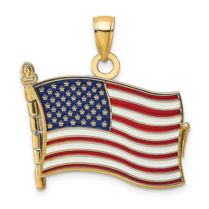 Lovely Rita's Pendants & Charms 14K Yellow Gold Polished Textured Red,White & Blue Enamel Finish 3-Dimensional Moveable Pledge Of Allegiance Flag Book Design Charm Pendant