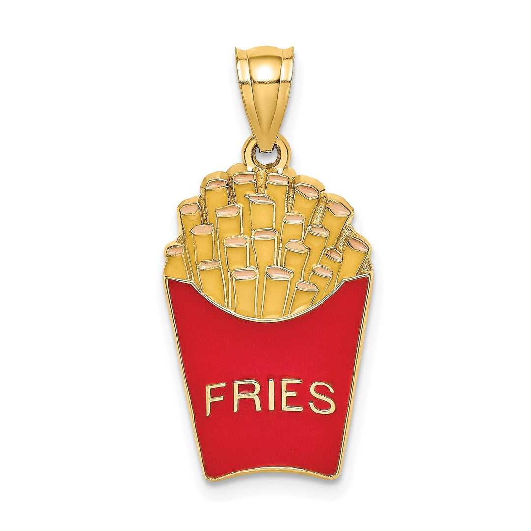 Lovely Rita's Pendants & Charms 14K Yellow Gold Polished Textured Red, Yellow Enamel Finish French Fries Charm Pendant