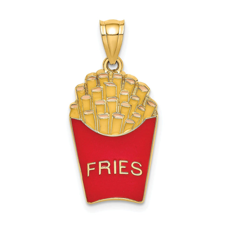 Lovely Rita's Pendants & Charms 14K Yellow Gold Polished Textured Red, Yellow Enamel Finish French Fries Charm Pendant
