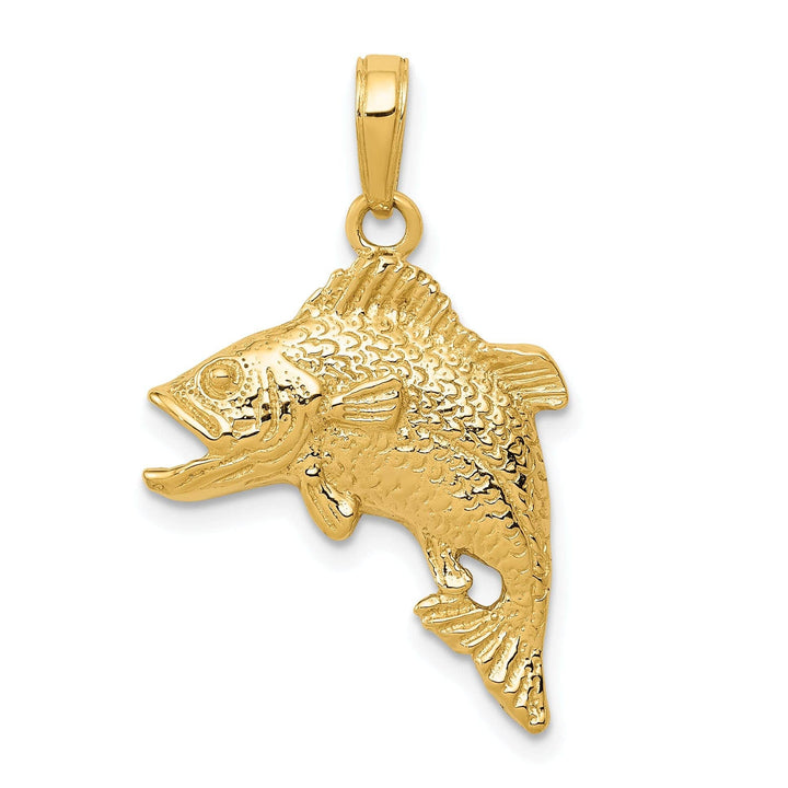Lovely Rita's Pendants & Charms 14k Yellow Gold Polished Textured Solid Finish Bass Fish Jumping Charm Pendant